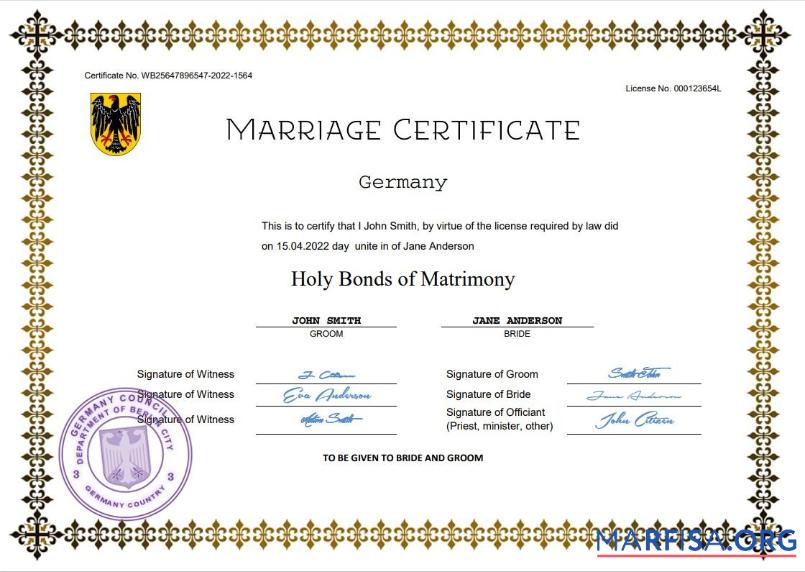 Blank Germany marriage certificate Word and PDF template